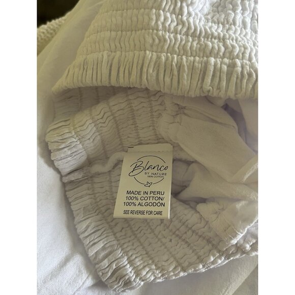 Blanco By Nature White Cotton Wide Leg Pants Large Smocked High Waist Resort NEW - Picture 10 of 11